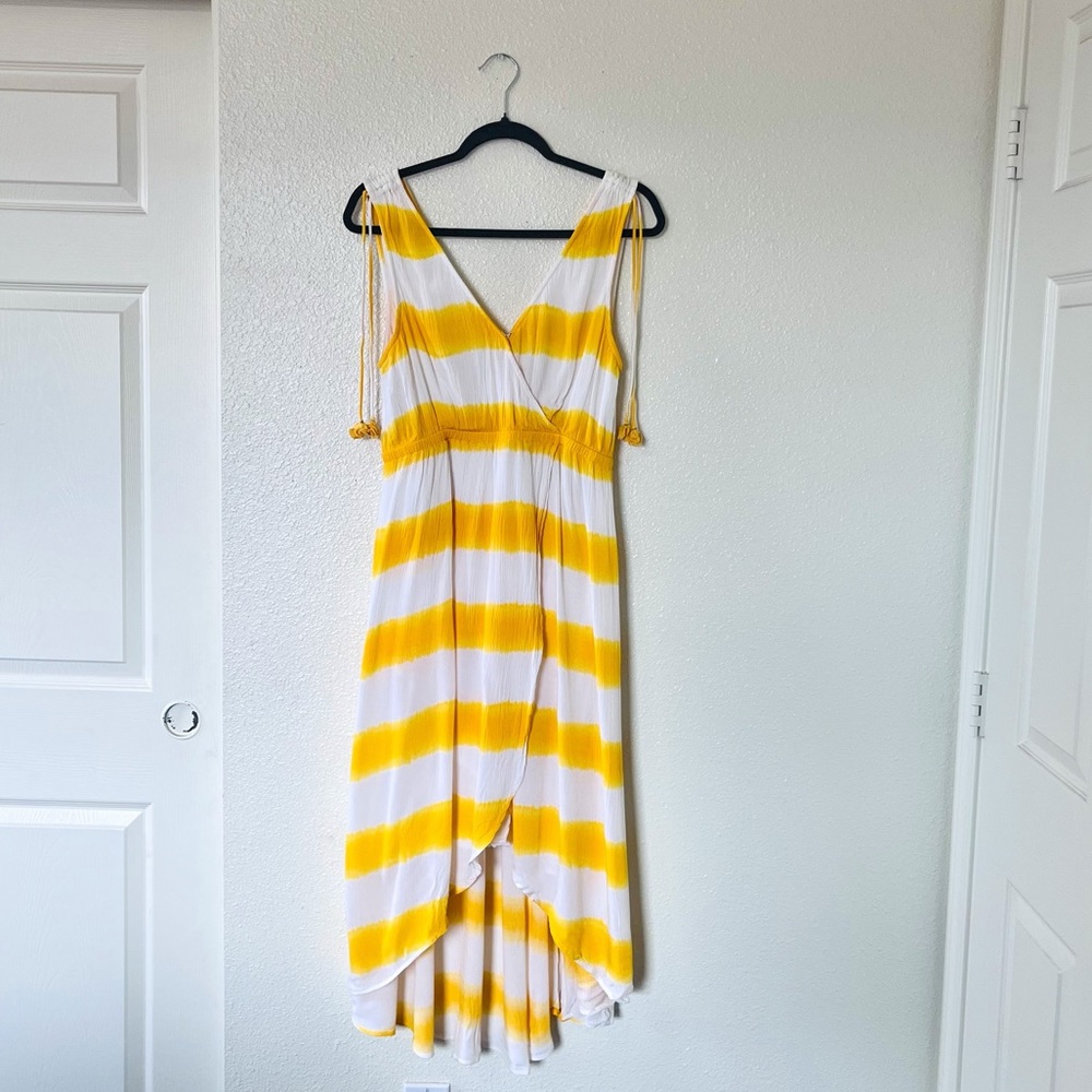 Tommy Bahama Caicos Crinkle Set Sail Striped Maxi Dress Yellow White M - Picture 2 of 9